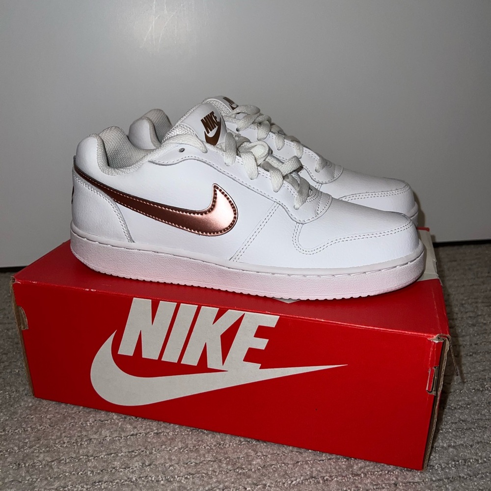Nike White and Rose Gold Sneakers